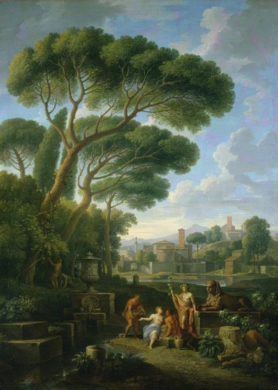 Figuren in een Romeins landschap door Jan Frans van Bloemen